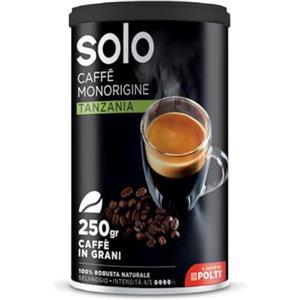 SOLO - Caffè Monorigine Tanzania, Caffè in Grani Tostati, 250 g, 100% Robusta Naturale