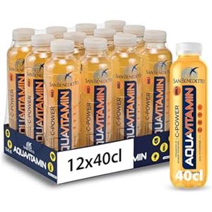 San Benedetto Aquavitamin C-POWER Gusto Arancia, Bevanda con alto contenuto di Vitamina C, Vitamine in Acqua Minerale, 12x400ml