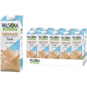 Valsoia - Bevanda Soyadrink Orzomalto, Box da 10 Tetra Brik da 1000ml, 100% Vegetale, Senza Lattosio, Fonte di Proteine Vegetali, Ideale anche per Vegani e Vegetariani, può Contenere Tracce di Glutine