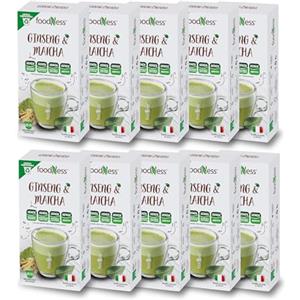 foodNess - 10 Box da 10 Capsule di Ginseng & Matcha, Capsule Compatibili con Sistema Nespresso, Preparato Solubile, Senza Glutine, Lattosio, Additivi e Senza Zuccheri Aggiunti