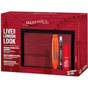 Rimmel London Cofanetto Regalo Live Your London Look, Pochette con Mascara ScandalEyes Reloaded, Matita Occhi ScandalEyes Kohl Black Waterproof e Rossetto Liquido Thrill Seeker Lip Latex, Idea Regalo