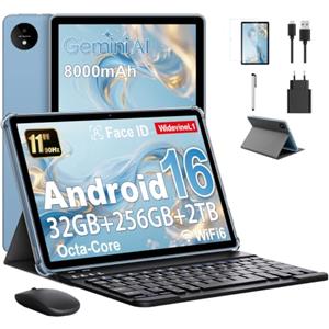 MENTUME Tablet 11 Pollici con Gemini AI, Tablet Android 16 con Cover, Mouse & Tastiera, Octa-Core, 32 GB RAM + 256 GB ROM + 2 TB TF, 1920x1200 Display HD, 90 Hz, Fotocamera Doppia 8MP + 16MP, 8000mAh (Blu)