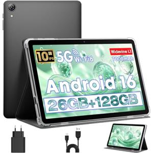 MENTUME Tablet 10 Pollici, Tablet Android 16 con Custodia, CPU Unisoc T606, 26 GB RAM + 128 GB ROM + 1 TB TF, Display HD IPS 1280x800, Batteria 7000 mAh, Fotocamera Doppia, WiFi 6, BT 5.0, Widevine L1 (K70)