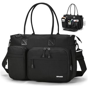 SPAHER Borsa Lavoro Donna per Insegnanti Borsa Viaggio 40x30x15, Nero | 17 Tasche con Diverse Funzioni, Scomparto per Laptop 15,6 Pollici, Tasca Isolata, per Personale Femminile, Insegnanti, Mamme