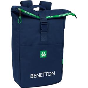 safta BENETTON GREEN - Zaino con patta per laptop da 15,6", ideale per diverse età, comodo e versatile, qualità e resistenza, 28 x 13 x 42 cm, Blu navy, M, Casual