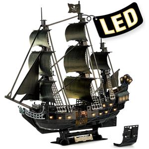 CubicFun Puzzle 3D, nave pirata Queen Anne's Revenge, con luci LED, 293 pezzi, scala 1/95