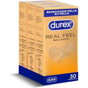 Durex Real Feel, Preservativi Senza Lattice, Vestibilità Regular, 30 Profilattici