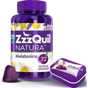 Zzzquil Natura INTEGRATORE Per Il Sonno Con MELATONINA ed Estratti Di Lavanda per DORMIRE, Valeriana E Camomilla, 72 Pastiglie Gommose, GIFT PACK con TRAVEL CASE, Gusto FRUTTI DI BOSCO