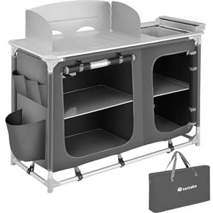 tectake® Cucina da Campeggio 116x52x107cm, Ampia Cucina da Esterno Mobiletto da Esterno Alluminio, Adatta per Fornello da Campeggio e Fornello a Gas, Lavello Rimovibile, Borsa Trasporto - Vari colori