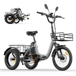 Antgooat AG1 Pro triciclo elettrico per adulti, bici elettrica a 3 ruote cargo, 48 V 20 Ah 960Wh, autonomia fino a 150 km, freni Shimano MT200, retromarcia, sblocco NFC ，portapacchi e cestini, pieghevole