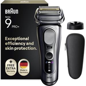 Braun Serie 9 Pro+ Rasoio Elettrico Barba, Custodia, 9617si Nero | Regolabarba Uomo Impermeabile, Ricaricabile, con Rifinitore di Precisione e Base di Ricarica, Custodia, Idea Regalo