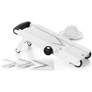 OXO Good Grip V-Blade Mandolina, Acciaio Inossidabile, Bianco | Affettatrice regolabile in acciaio inox con lame a julienne e dritte, 4 impostazioni di spessore e stoccaggio pieghevole