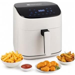 M mimotec - Friggitrice ad Aria White Sara Touch 6,5L, senza Olio, 1600W, 8 Menu Digitali, Display Touch, Funzione Grill, Timer Regolabile, Temperatura 80-200°C, Cucina Facile e Sana