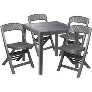Dmora - Set Salotto da Esterno Falconara, Salottino Outdoor o Indoor, Tavolo Quadrato con 2 sedie Pieghevoli, Made in Italy, Antracite