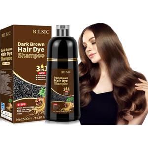 JELMOK 500ML Dark Brown Hair Dye Shampoo per Capelli 3 in 1, Shampoo Colorante Nero per Donna Uomo, Colorante Capelli Istantaneo, Hair Color - Naturale Colore per Donna Uomo (Dark Brown)