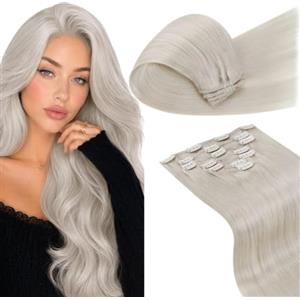 LaaVoo Extension Capelli Veri Clip 120g 7pcs, Biondo Platino, Remy Umani Naturali, Volume Extra, per Serate Eleganti, 35cm Colore 60