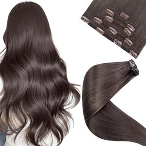 LaaVoo Extension Capelli Veri Clip Marrone Moka Clip in Extension Capelli Umani Lisci Extension Clip Capelli Veri Remy 45 cm 5 pcs 80 g #1C