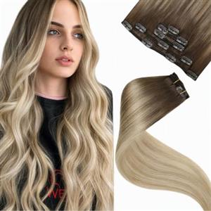 LaaVoo Extension Capelli Veri Clip 40cm, Balayage Marrone Chiaro a Biondo Platino e Biondo Sporco, 80g, Capelli Naturali, Volume Istantaneo, per Feste e Cerimonie, 5pcs Colore 8-60-18