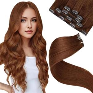 LaaVoo Extension Capelli Veri Clip, Rosse Marrone, 40cm 80g, Capelli Naturali, Volume Istantaneo, per Feste e Cerimonie, 5pcs Colore 33