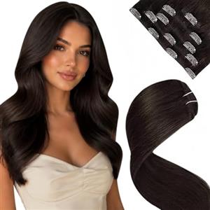 LaaVoo Extension Clip Capelli Veri, Castano Scuro, Capelli Umani Remy, Morbidi e Setosi, per Sposa e Matrimonio, 35cm 80g 5pcs Colore 2