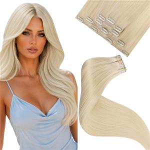 LaaVoo Extension Capelli Veri Clip Biondo Candido Extension con Clip Remy Naturali Liscio Extension Clip Fascia Unica 30 cm 5pcs 80g #613