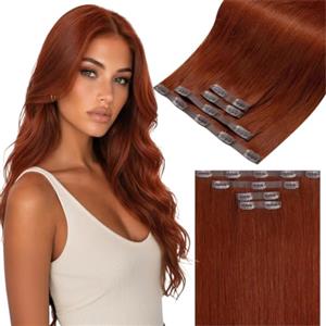 LaaVoo Extension Capelli Veri Clip PU Invisibili, Rosse Marrone | PU Invisibile Senza Cucitura, Remy Capelli Lisci, Aggiunge Volume e Lunghezza per Donne #33