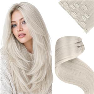 LaaVoo Extension Capelli Veri Clip, Biondo Platino, Capelli Umani Remy, Morbidi e Setosi, per Sposa e Matrimonio, 35cm 80g 5pcs Colore 60
