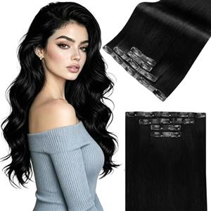 LaaVoo Extension Capelli Veri Clip Remy, PU Invisibile Senza Cucitura, Ultra Sottili, Nero Jet #1, Capelli Lisci, Volume Leggero per Donne, 4 Pezzi 70g 35cm