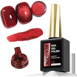 PEACECOLOR Gel per Unghie Occhio di Gatto Rosso Rubino, Smalto Semipermamente 15ml ad Asciugatura UV/LED Effetto Magnetico Scintillante Colore Festivo per Autunno e Natale Ideale per Nail Art