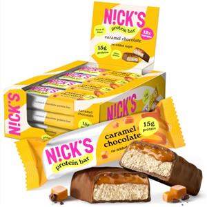 N!CK'S Barrette proteiche Cioccolato caramello, 15 g di proteine, 190 calorie, low carb caramel chocolate barretta proteica keto senza zucchero aggiunti, senza glutine (12 protein bars x 50 g)