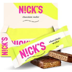 N!CK'S Barrette di Wafer al Cioccolato, Low Carb Biscotti 165 Calorie Senza Zucchero Aggiunto Dolci Caramelle Senza Glutine (9 Chocolate wafer x 35g)