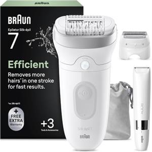 Braun Silk-Épil 7 Epilatore Elettrico Donna, Accessori, 7-441, Argento | Depilatore Corpo Donna Impermeabile, Testina Ampia per Rimozione Peli, Testina Radente, Cappuccio Regolatore, Mini Rifinitore