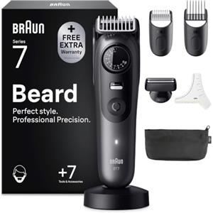 Braun Serie 7 Regolabarba Uomo, 7 Accessori, Custodia BT7525 Grigio | Rasoio Elettrico Barba con Lama Problade Affilata a Vita, 7 Strumenti da Barbiere, 40 Lunghezze, Impermeabile, Ricaricabile