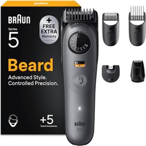 Braun Serie 5 Regolabarba Uomo, 5 Strumenti Styling, Bt5525, Grigio | Rasoio Elettrico Barba con Lama Ultra Affilata, 120 Min di Autonomia, Impermeabile, Selettore di Precisione con 40 Lunghezze
