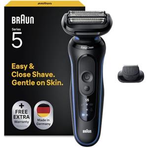 Braun Serie 5 Rasoio Elettrico Barba, 1 Accessorio, 52-B1200si, Blu | Regolabarba Uomo, 1 Accessorio, Rifinitore di Precisione, Rasoio Barba Impermeabile, Ricaricabile, 50 Min di Utilizzo