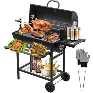 TEENO Barbecue A Carbonella, Con Griglia XXL, Guanto Anti-ustioni, Termometro, Cassetto Per La Cenere, Fessura Di Ventilazione Regolabile, Grande Barbecue A Carbonella (con Griglia Per Pollo)