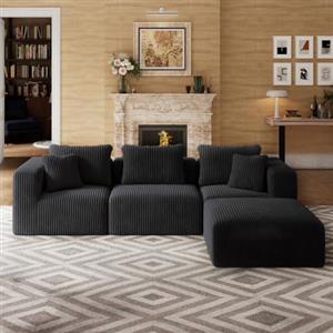 Novilla Divano Angolare 270 cm 4 Posti Modulare Componibile in Velluto | Molle insacchettate Smarts Coil®, Senza Montaggio, Velluto a Coste, 5 Cuscini Decorativi, Confezionato Sottovuoto