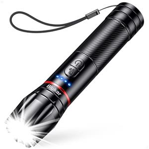 Blukar Torcia LED Ricaricabile, Torcia Potente con 2 Temperature di Colore | 10 Modalità, Zoomabile, Funzione di Memoria, Impermeabile Flashlight per Attività all'Aperto/Emergenza