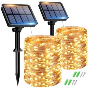 btfarm 2 Pacchi Luci Solari Esterno, 15+2M 150LED Catena Luminosa Esterno Solare, 8 Modalità Impermeabili Filo di Rame Led Lucine Esterno Energia Solare Decorative Per Giardino Albero Patio Natale