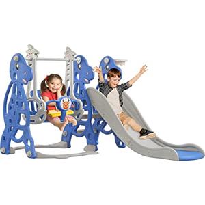 FIVMEN Scivolo per bambini, 4 in 1, set di scivoli per bambini, per interni ed esterni, con cestino da basket e sedia a dondolo, per massimo 50 kg a partire dai 1 ai 6 anni (tipo B, guida a croce)