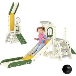 AIYAPLAY 5 in 1 Scivolo per Bambini 1-3 Anni in HDPE 191x100x84 cm Crema | Arrampicata, Canestro, Spazio Portaoggetti, Gradini Antiscivolo, Pallone, Carico Massimo 25kg