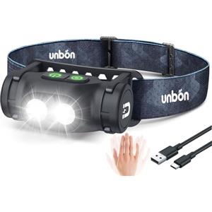 UNBON Torcia Frontale LED Ricaricabile, Lampada Frontale LED Ricaricabile USB C Potente con 3 Modalità, Sensore di Movimento e Base Magnetica, IPX4 Impermeabile Luce Torcia da Testa per Trekking Pesca