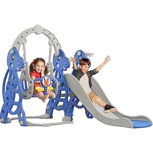 FIVMEN Scivolo per bambini, 4 in 1, set di scivoli per bambini, per interni ed esterni, con cestino da basket e sedia a dondolo, per massimo 50 kg a partire dai 1 ai 6 anni (tipo B, arco)