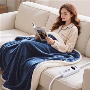 Olycism Coperta Termica 130*160cm Coperta Riscaldante Elettrica blu navy | con 10 livelli di calore e 9 impostazioni di durata, funzione di spegnimento automatico