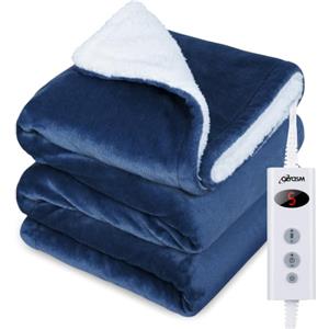 Olycism Coperta Termica 130*180cm Coperta Riscaldante Elettrica blu navy | con 10 livelli di calore e 9 impostazioni di durata, funzione di spegnimento automatico