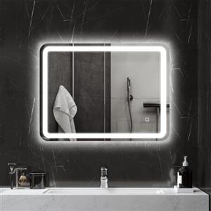 HOMCOM Specchio Bagno con Luce LED 60x80 cm, 3 Colori Dimmerabile, Memoria | Specchio da Parete, Antiappannamento, Interruttori Touch, Vetro Temperato, IP44, Orizzontale/Verticale
