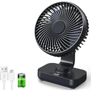 ArsMotin Ventilatore da Tavolo Ultra-Silenzioso, Batteria 4500 mAh Ricaricabile USB, 4 Livelli di Velocità, Oscillazione 120° e Inclinazione Testa 90° Regolabile, Ventilatore Portatile da Scrivania