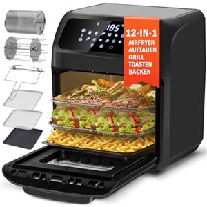LLIVEKIT ‌LLIVEKIT Friggitrice ad Aria 12L per Famiglia 3-6 Persone - 12 Funzioni, 7 Accessori Inclusi, Preriscaldamento, Riscaldamento, Scongelamento