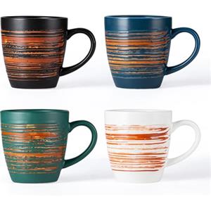 YUN TAO Set di 4 Tazze Colazione Grandi in Ceramica 473 ml, con Manico Largo, per Latte, Cioccolata Calda e Tè, Lavabili in Lavastoviglie e Microonde