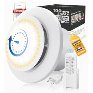 SLUELI Aspiratore Bagno 100mm Timer,3000tr/min 220m³/h,VMC 2 Sensi 6 Velocità Con LED Illuminazione+Telecomando,Portata D'Aria Potente 2W Motore DC Facile Installare Stanza Da Bagno Lavatoio Garage